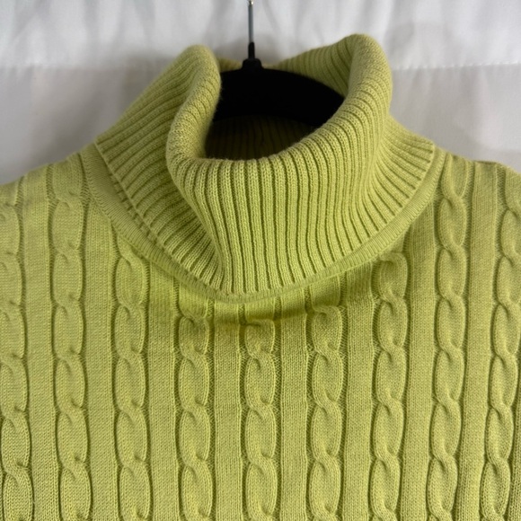 Pria Lime Green Cable Knit Turtleneck Sweater Vintage size: L 100% Cotton - Picture 3 of 10